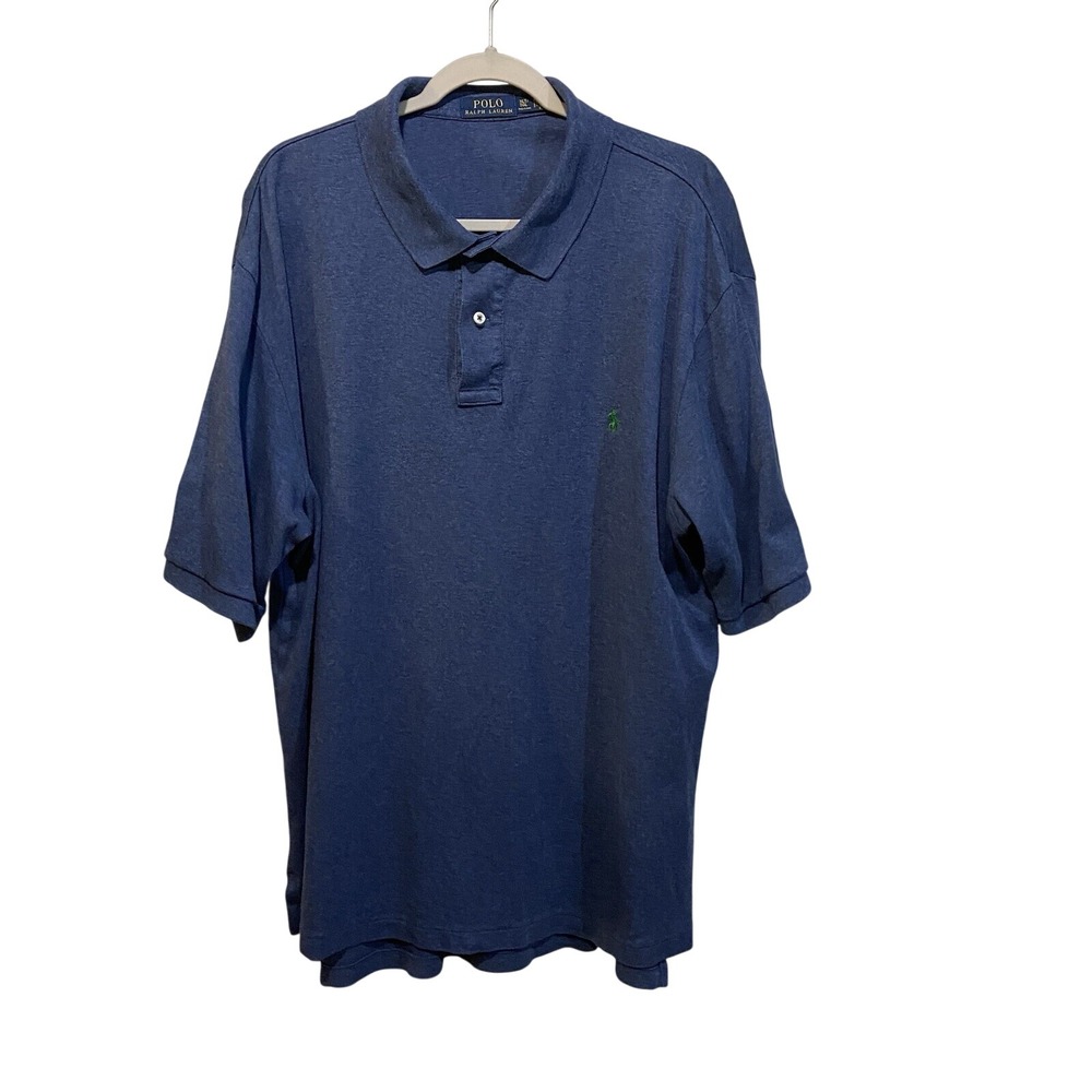 Polo Ralph Lauren Mens XLT Blue Heathered Short Sleeve Cotton Polo Shirt Logo